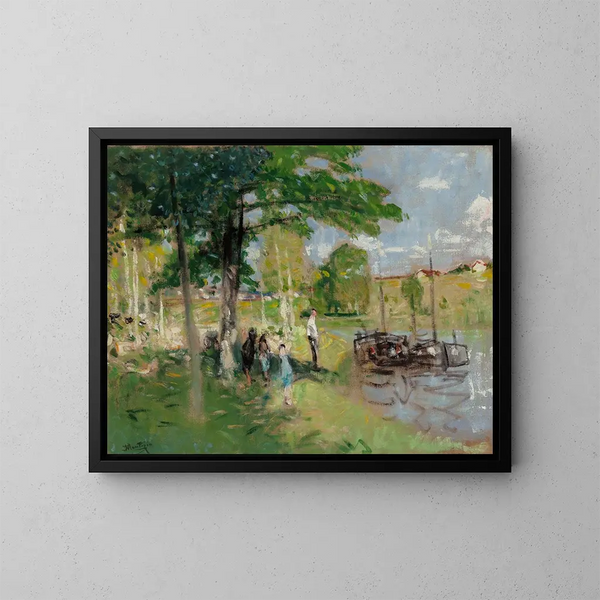 Péniches à Saint-Mammes - Pierre-Eugène Montzin — indrammet kunstværk på væggen