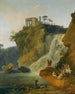 Les cascades de Tivoli med afslappede personer og jagt - Pierre-Jacques Volaire — visning af kunstværket