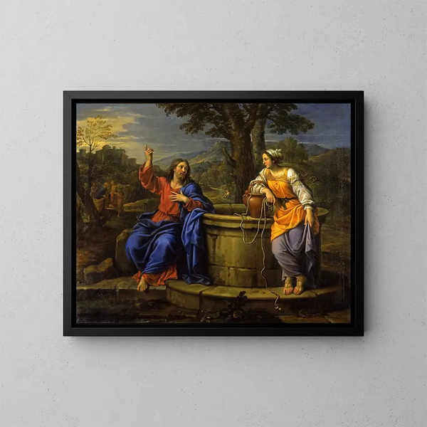 Kristus og samaritanerkvinden - Pierre Mignard — indrammet kunstværk på væggen
