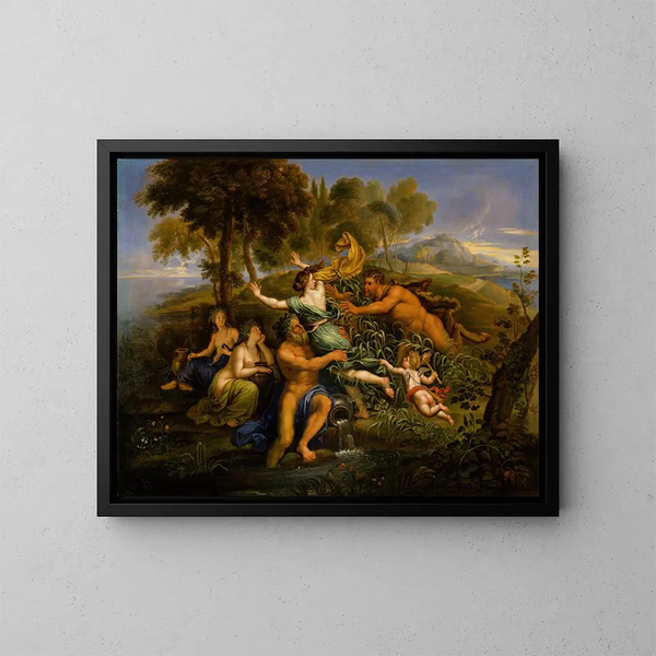 Pan et Syrinx - Pierre Mignard — indrammet kunstværk på væggen