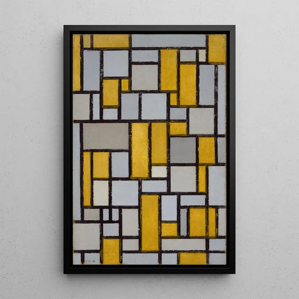 Composition med gitter 1 - Piet Mondrian — indrammet kunstværk på væggen