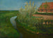 Canal d'irrigation kurvet kantende en boerderij met bloeiende bomen - Piet Mondrian — visning af kunstværket