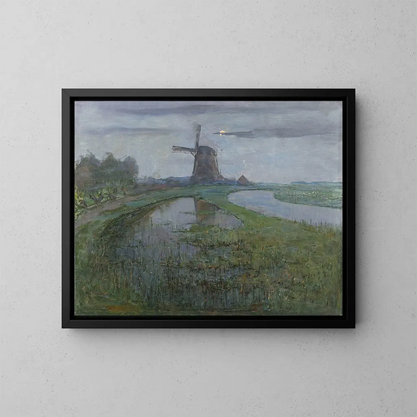 Moulin Oostzijdse ved floden Gein i måneskin - Piet Mondrian — indrammet kunstværk på væggen