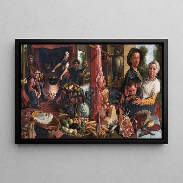 La Cuisine grasse, une allégorie - Pieter Aertsen — indrammet kunstværk på væggen
