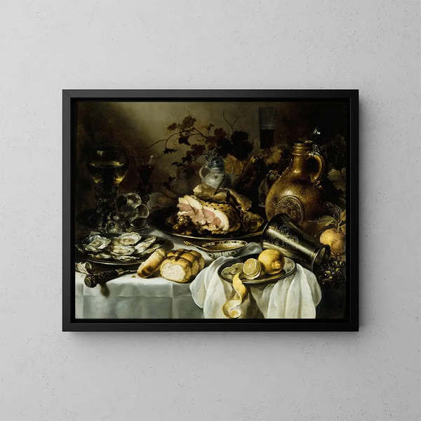 naturtro med skinke - Pieter Claesz — indrammet kunstværk på væggen