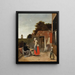 En mand, der ryger, og en kvinde, der drikker i en gård - Pieter de Hooch — indrammet kunstværk på væggen