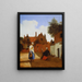 Delft gårdsplads om aftenen, en kvinde der spinder - Pieter de Hooch — indrammet kunstværk på væggen