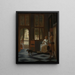 En mand giver en brev til en kvinde i entréen af et hus - Pieter de Hooch — indrammet kunstværk på væggen