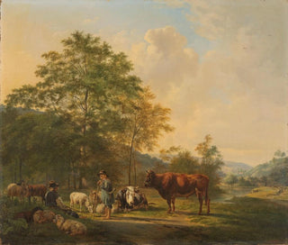 Pieter Gerardus van Os - Hilly Landscape with Shepherd Drover and Cattle.webp