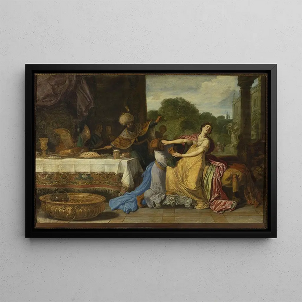 Pieter Lastman - Haman begging the mercy of Esther Esther 767.webp
