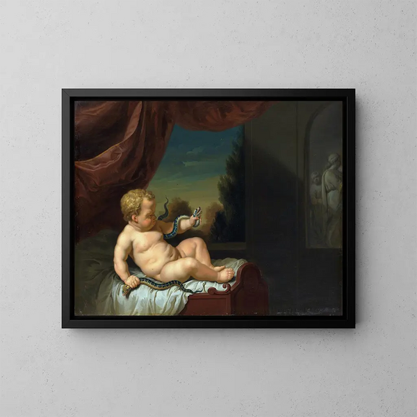 Hercules som barn med en slange - Pieter van der Werff — indrammet kunstværk på væggen