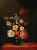 Roses, tulipaner og iris i en glasvase - Pieter van de Venne — visning af kunstværket
