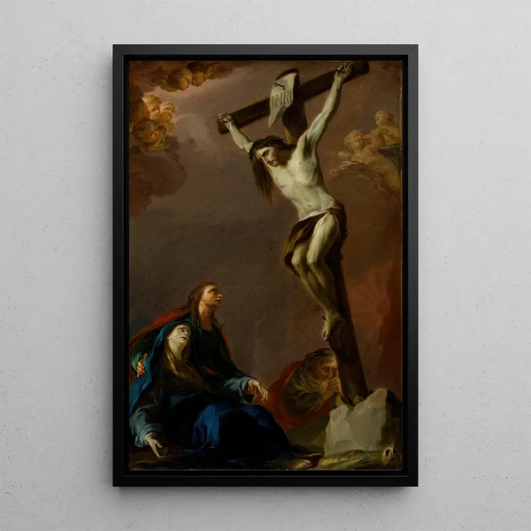 Modello til et alterbillede af Korsfæstelsen med Jomfru Maria, Maria Magdalena og Johannes - Pietro Bardellino — indrammet kunstværk på væggen
