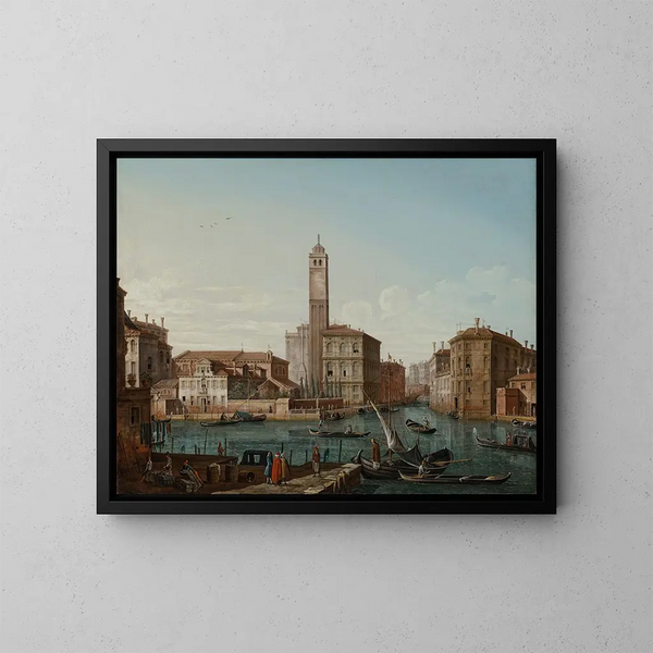 Venedig med Grand Canal, S. Geremia og indgangen til Cannaregio - Pietro Bellotti — indrammet kunstværk på væggen