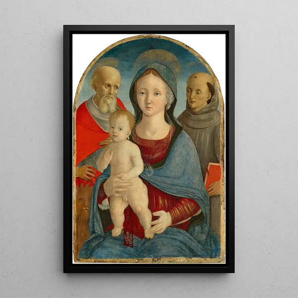 La Vierge à l'Enfant avec les saints Jérôme et Antoine de Padoue - Pietro di Francesco degli Orioli — indrammet kunstværk på væggen