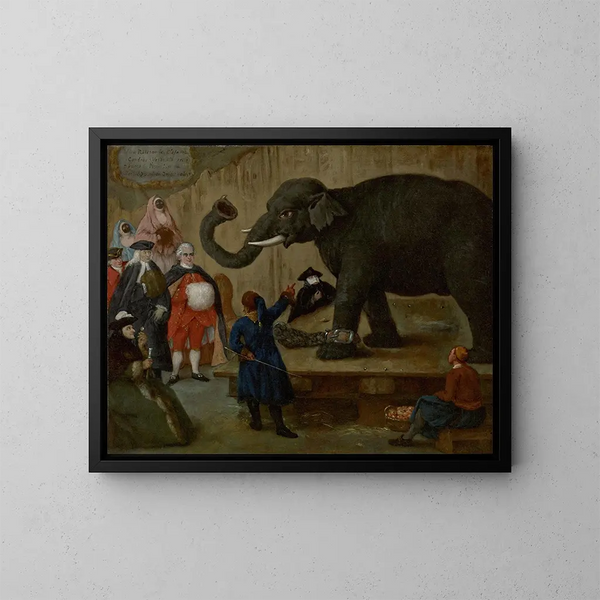 L'Exposition de l'Éléphant - Pietro Longhi — indrammet kunstværk på væggen