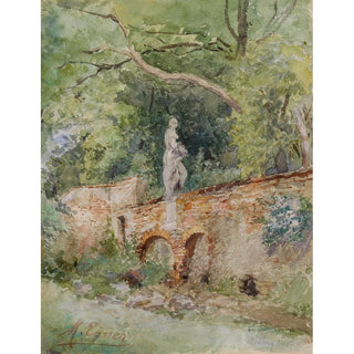 Pont en briques avec une statue en pierre à Mödling - Marie Egner | Reproduction Tableau Décoration murale affiche copie