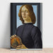 Reproduktion af maleriet Portræt af en ung mand, der holder en medaljon - Sandro Botticelli
