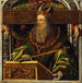 Portrait af kejser Justinian - Cirkel af Ambrosius Holbein — vist i et interiør