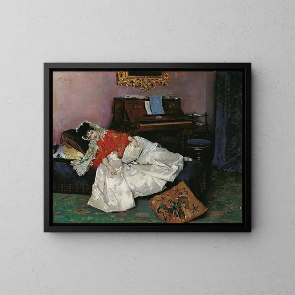 La lecture d'Aline Masson - Raimundo de Madrazo y Garreta — indrammet kunstværk på væggen