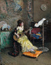 Kvinde med en papegøje - Raimundo de Madrazo y Garreta — visning af kunstværket