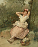 en ung pige, der sidder ved foden af et træ - Raimundo de Madrazo y Garreta — visning af kunstværket