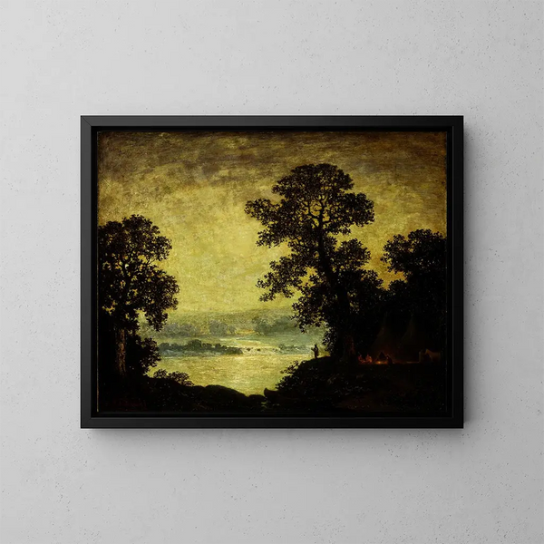Indianlejr ved måneskin - Ralph Albert Blakelock — indrammet kunstværk på væggen