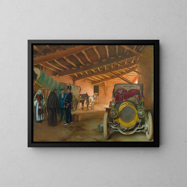 Le garage à voitures - Ramon Casas — indrammet kunstværk på væggen