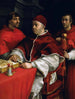 Portræt af paven Leo X med kardinalerne Giulio de Médicis og Luigi de Rossi - Raphael — visning af kunstværket