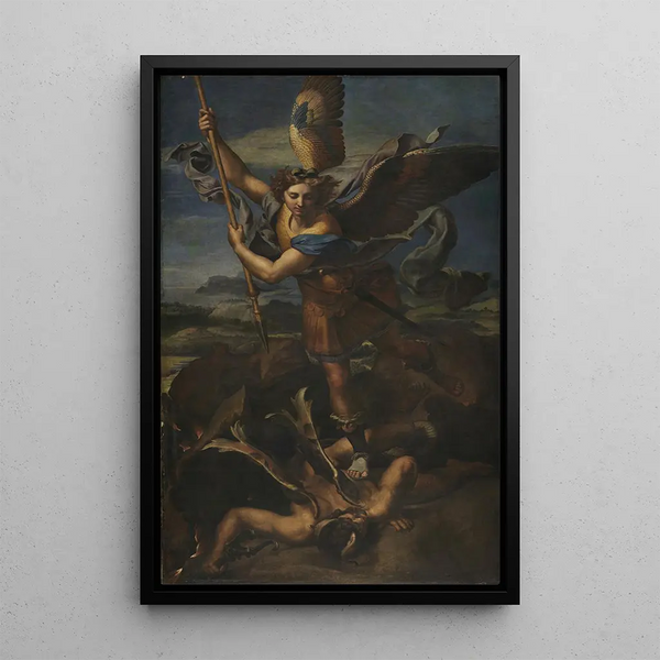 Saint Michel terrassant Satan - Raphaël — indrammet kunstværk på væggen