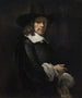 Portræt af en gentleman med høj hat og handsker - Rembrandt van Rijn — visning af kunstværket