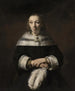 Portræt af en dame med en fjerfan i strudsefjer - Rembrandt van Rijn — visning af kunstværket
