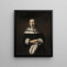 Portræt af en dame med en fjerfan i strudsefjer - Rembrandt van Rijn — indrammet kunstværk på væggen