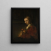 Kvinde med en rose - Rembrandt van Rijn — indrammet kunstværk på væggen