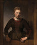 Unge kvinde ved en halvåben dør - Rembrandt van Rijn — visning af kunstværket