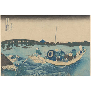 Reproduction Coucher de soleil sur le pont de Ryōgoku vu depuis la berge d'Ommaya Edo - Katsushika Hokusai