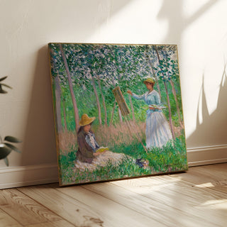 Reproduction Dans les bois de Giverny : Blanche Hoschede à son chevalet avec Suzanne Hoschede en train de lire - Claude Monet