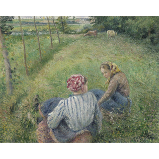 Reproduction Jeunes paysannes se reposant dans les champs près de Pontoise - Camille Pissarro
