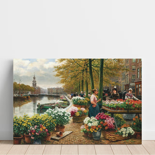 Reproduction Un marché aux fleurs à Amsterdam - Henri Houben