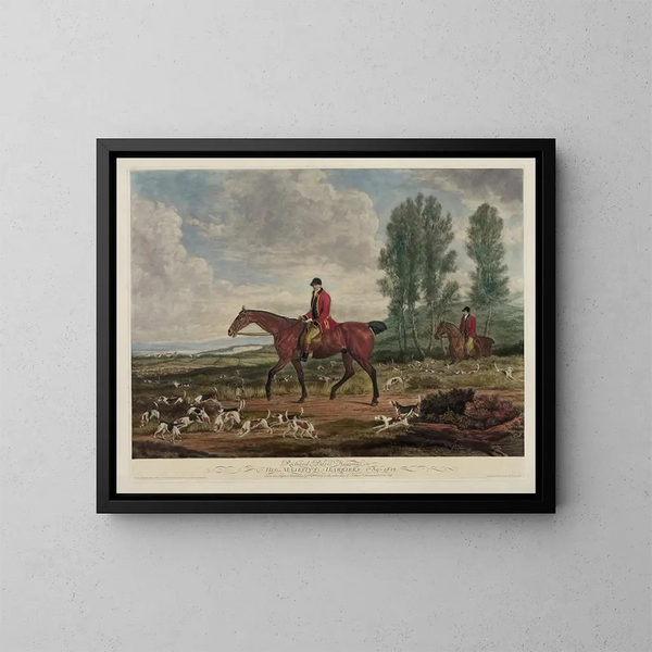 Richard Davis maleri, jagt på majestætens harrier 1789-1812 - Richard Barrett Davis — indrammet kunstværk på væggen