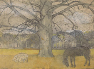 Richard Nicolas Roland Holst - Kale beuk op een weide met schapen en een paard.webp
