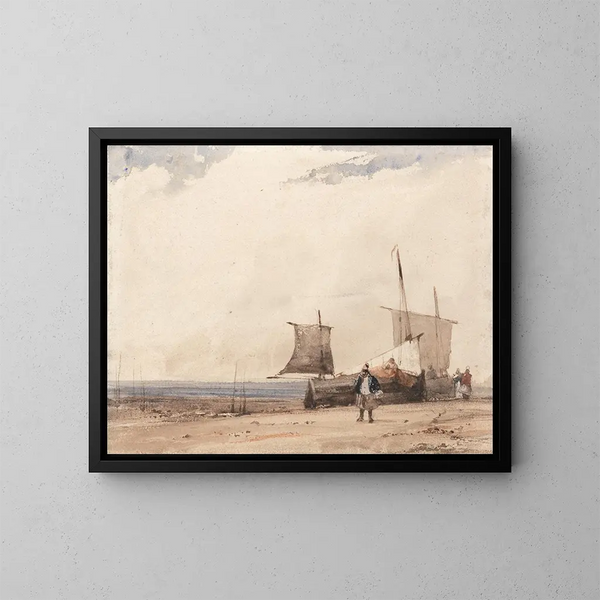 Strandscene - Richard Parkes Bonington — indrammet kunstværk på væggen