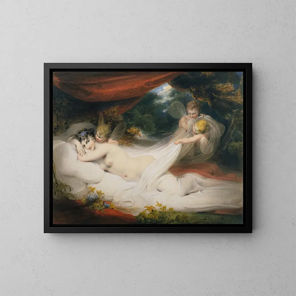 Nymphe og Cupids - Richard Westall — indrammet kunstværk på væggen