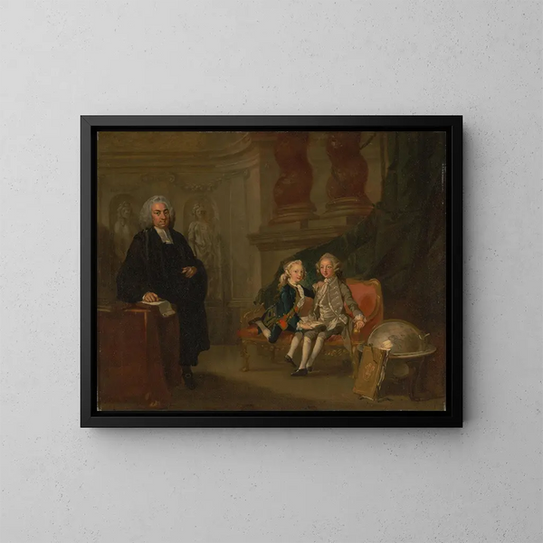 Prins George og Prins Edward Augustus, sønner af Frederik, Prinz af Wales, med deres lærer, Dr. F - Richard Wilson — indrammet kunstværk på væggen