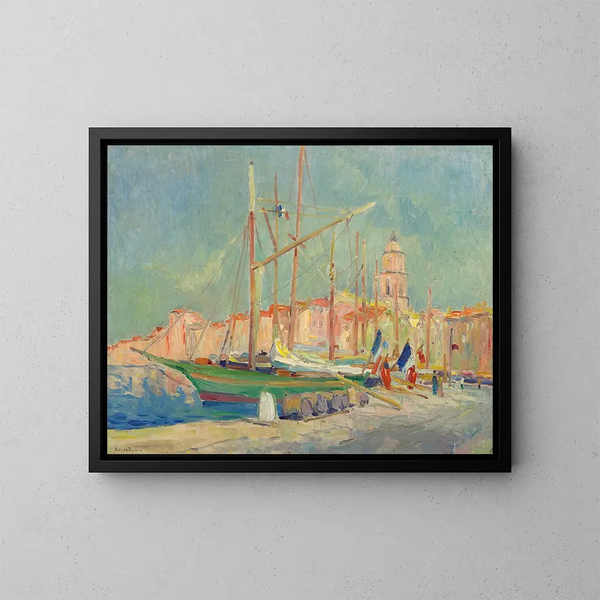 Bateaux pavoisés dans le port de Saint-Tropez - Robert Antoine Pinchon — indrammet kunstværk på væggen