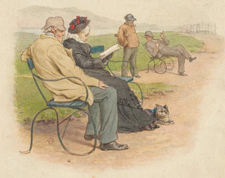 Robert Barnes - Elderly Couple on a Park Bench with Two Men Beyond.webp