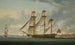 Le skib af de Orientalske Indien Delaford i to positioner, der passerer Deptford, Greenwich kongelige hospital i det fjerne - Robert Dodd — visning af kunstværket
