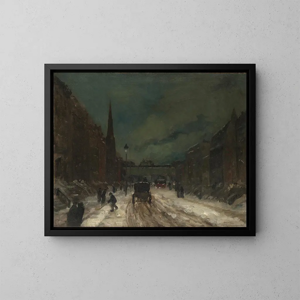 Gadebillede med sne, 57th Street, NYC - Robert Henri — indrammet kunstværk på væggen