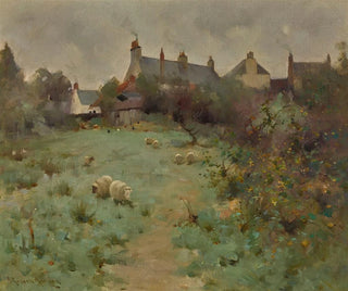 Robert Russell MacNee - Farmyard With Sheep Grazing.webp