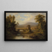 Landskabsmaleri med køer, der drikker i en bæk - Robert S. Duncanson — indrammet kunstværk på væggen